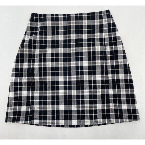 Brandy Melville Academia Skirt Black Plaid Check Stretch Slit See Measurements - Picture 1 of 9